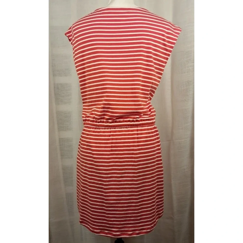 Michael Kors S Red White Striped Zipper Shoulder Drawstring Waist T-Shirt Dress